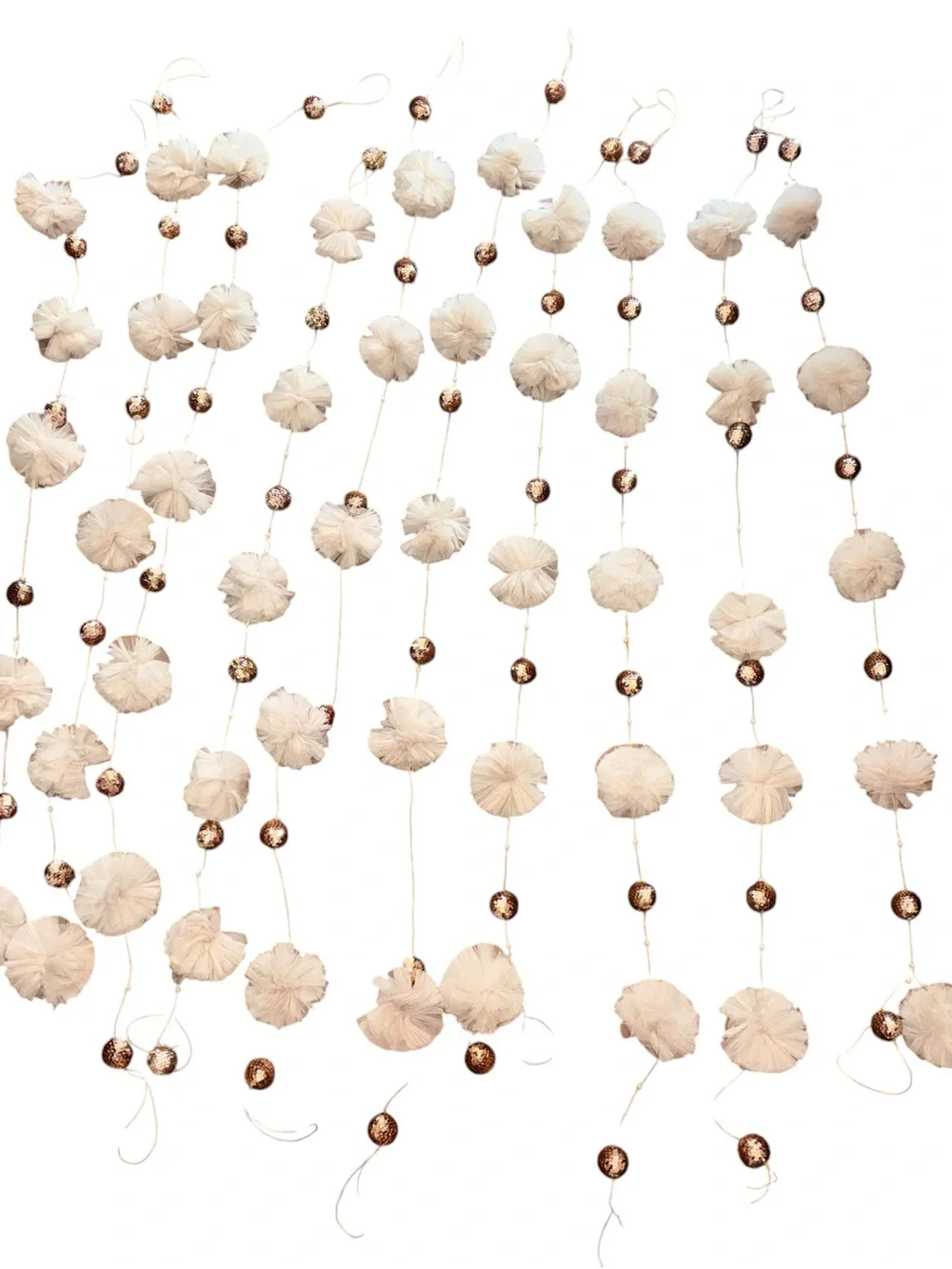 Neutral Pom-Pom Garland with Gold Beads - Home Holiday Decor 10pcs